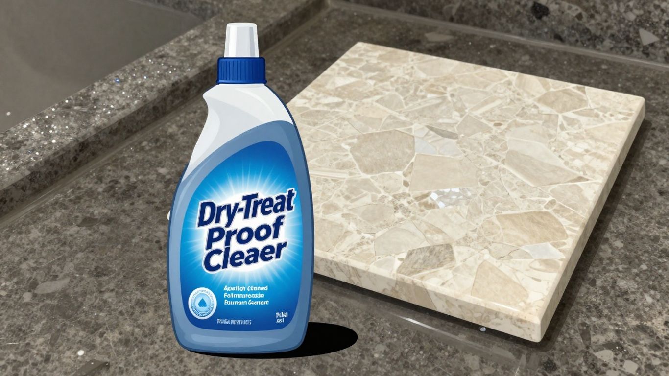 Dry-Treat Stain-Proof Cleaner bottle with travertine tile