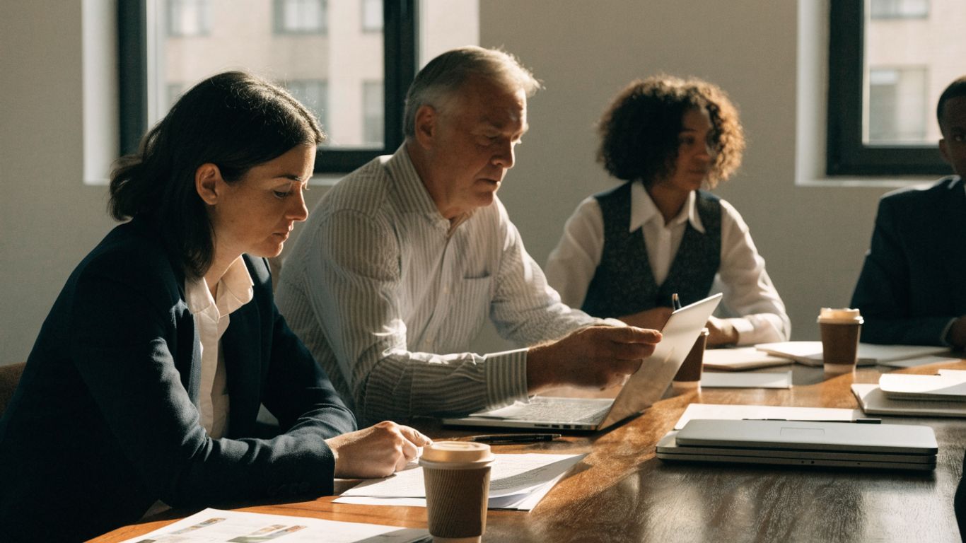 Team reviewing pricing decisions around a table