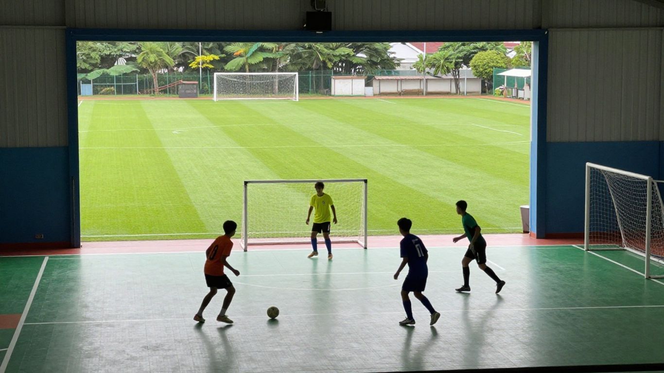 Futsal and outdoor players sharing a field
