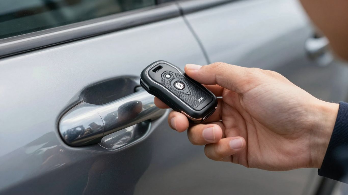 A mobile technician inspecting a modern car key system