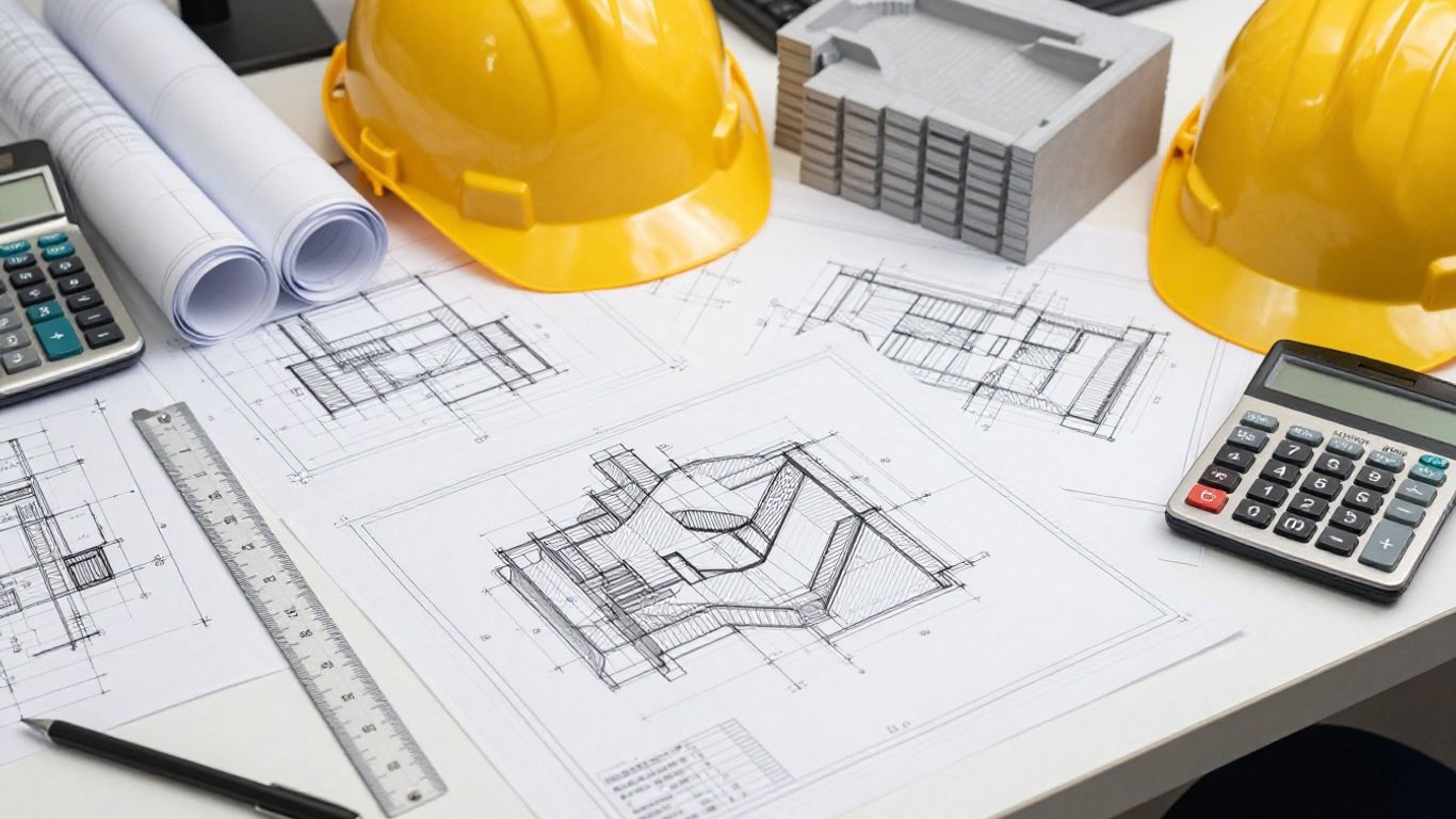 Detailed temporary retaining wall drawing on engineering desk