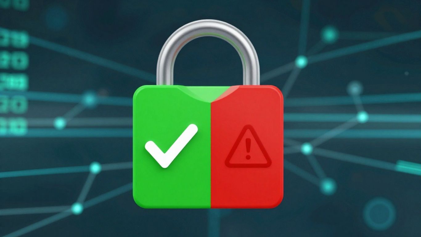 Cadenas vert et rouge sur fond de réseau numérique.