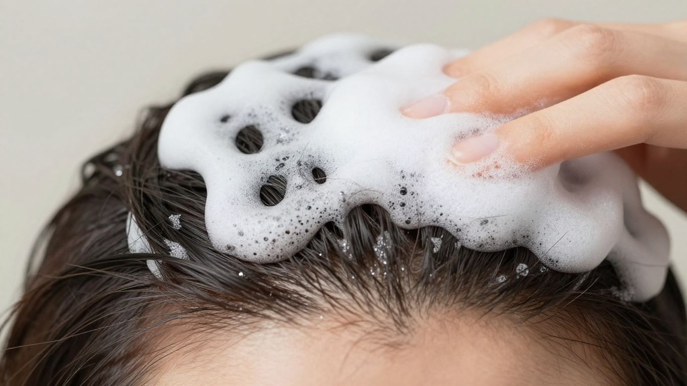 Rogaine foam applied to scalp for hair growth.