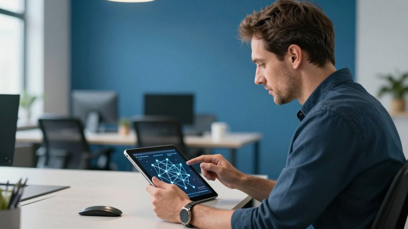 IT-Personalvermittler sucht nach Talenten auf einem Tablet.