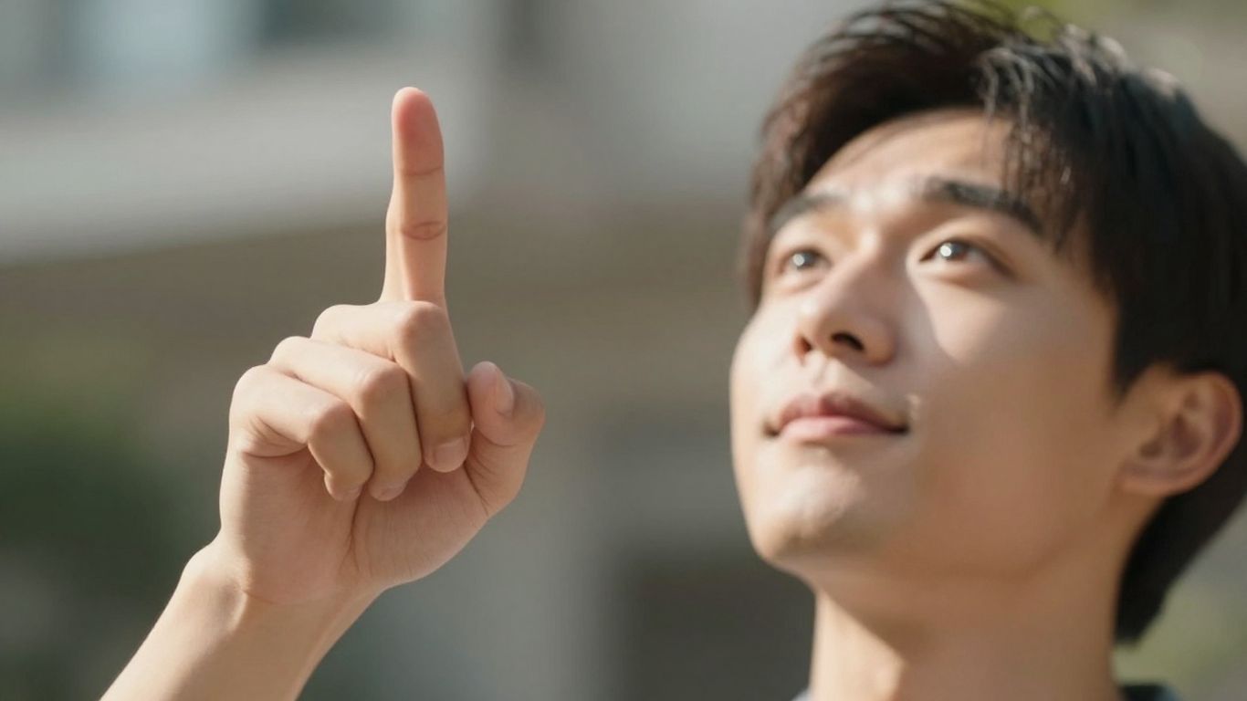 Person pointing upwards, indicating success in ranking.