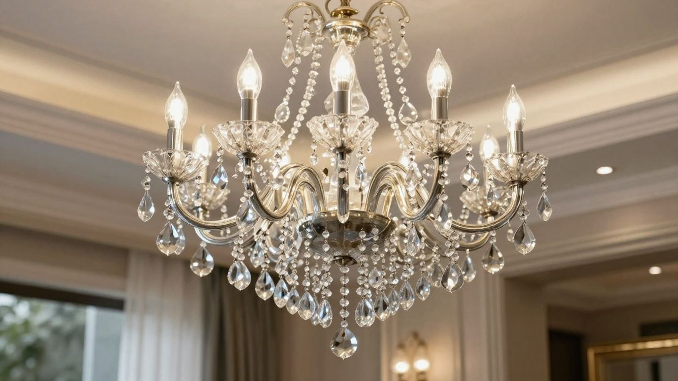 Elegant BHS chandelier in a luxurious room setting.