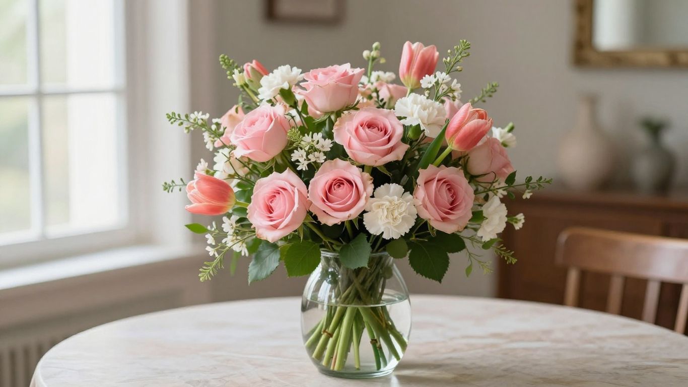 Soft pink and coral Mother’s Day bouquet