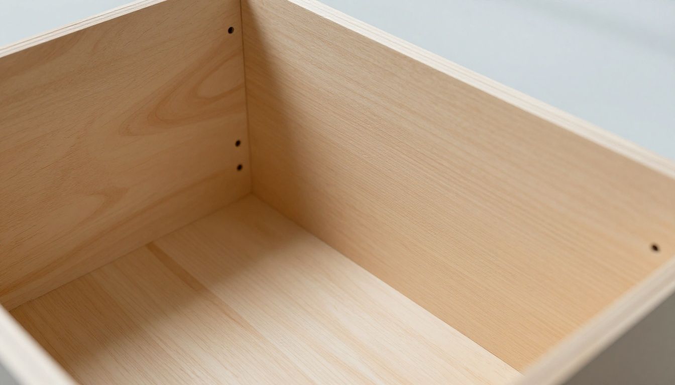 Close-up of a well-constructed plywood cabinet box interior.