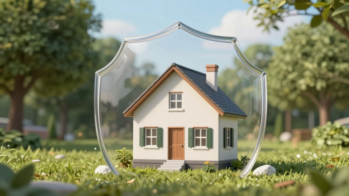 Casa protegida por un escudo de seguro de hogar.