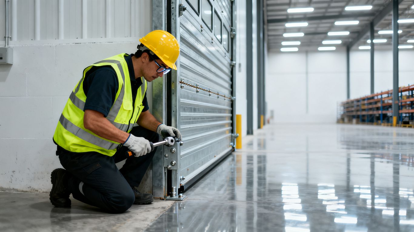 Professional installer working on a secure commercial door
