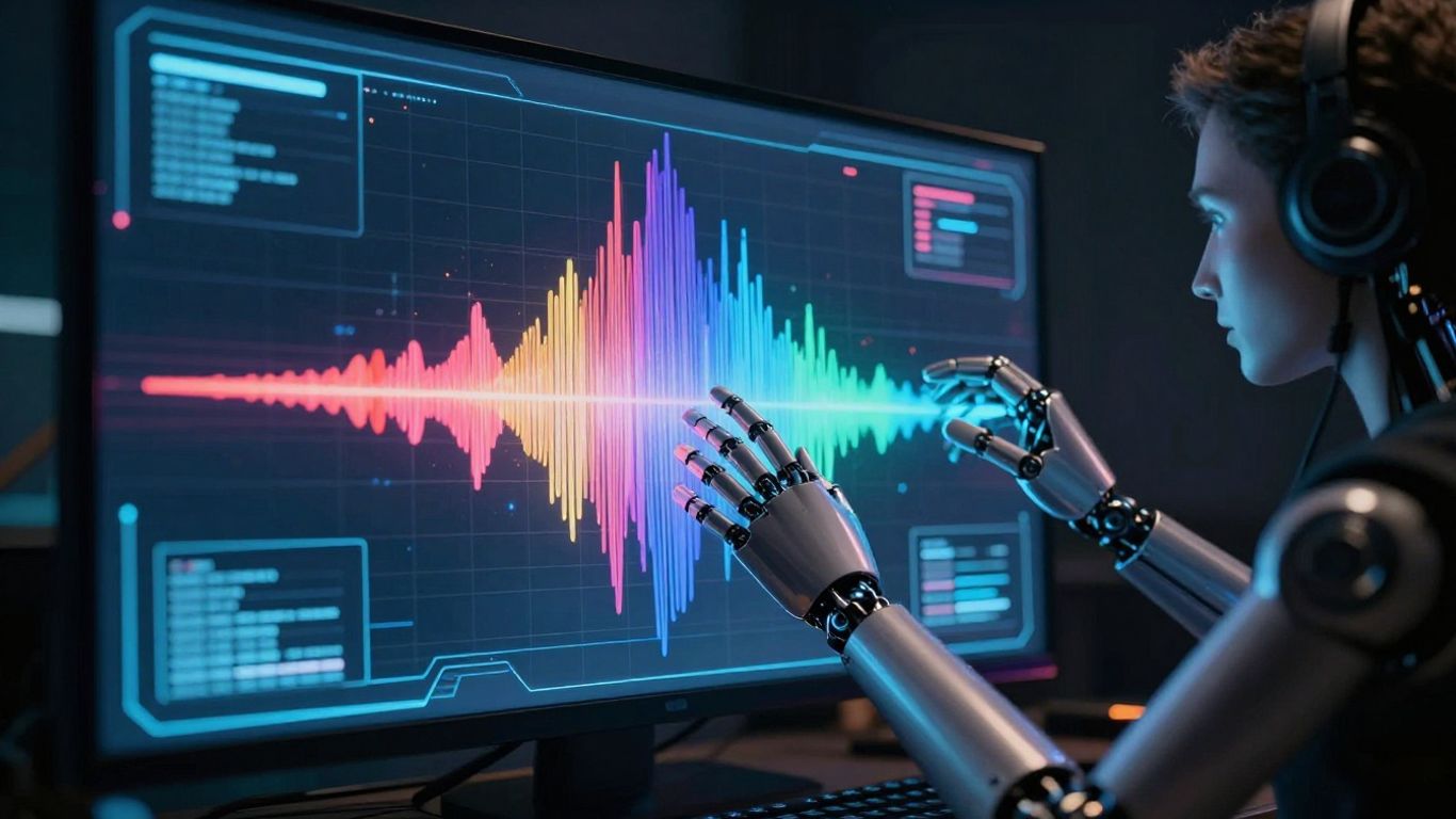 AI music video creation in a futuristic studio.