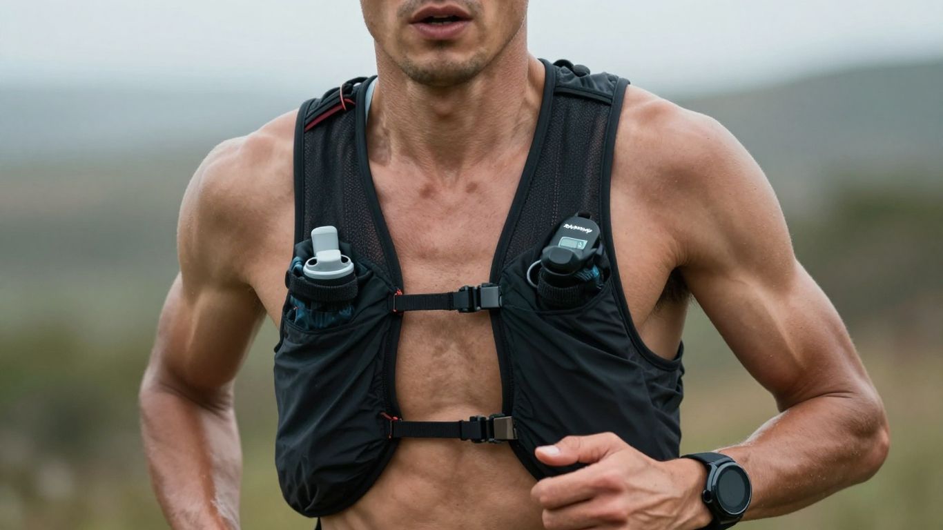 Runner's heart rate monitor during ultra training.