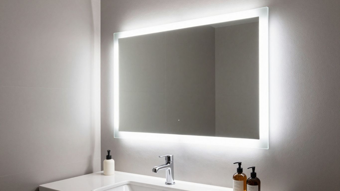 Modern bathroom vanity mirror with LED lighting.