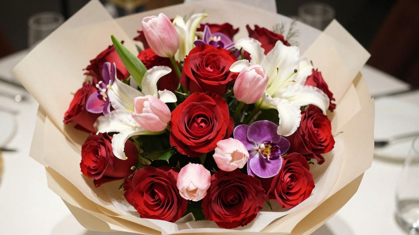 Deep red and soft pink Valentine bouquet