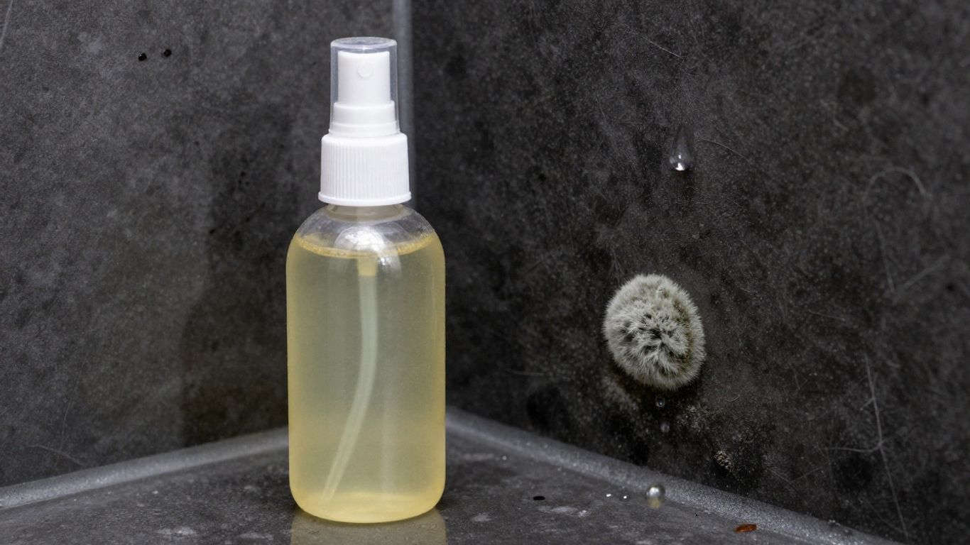Ammonia spray bottle cleaning mold on a tile.