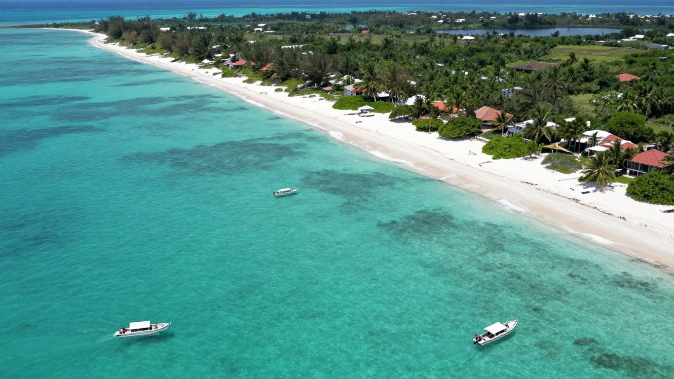 Map of Grand Bahama Island coastline with turquoise waters.