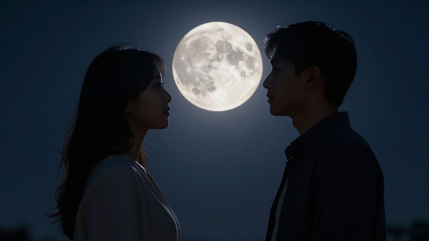 Couple looking at the moon, relationship connection.