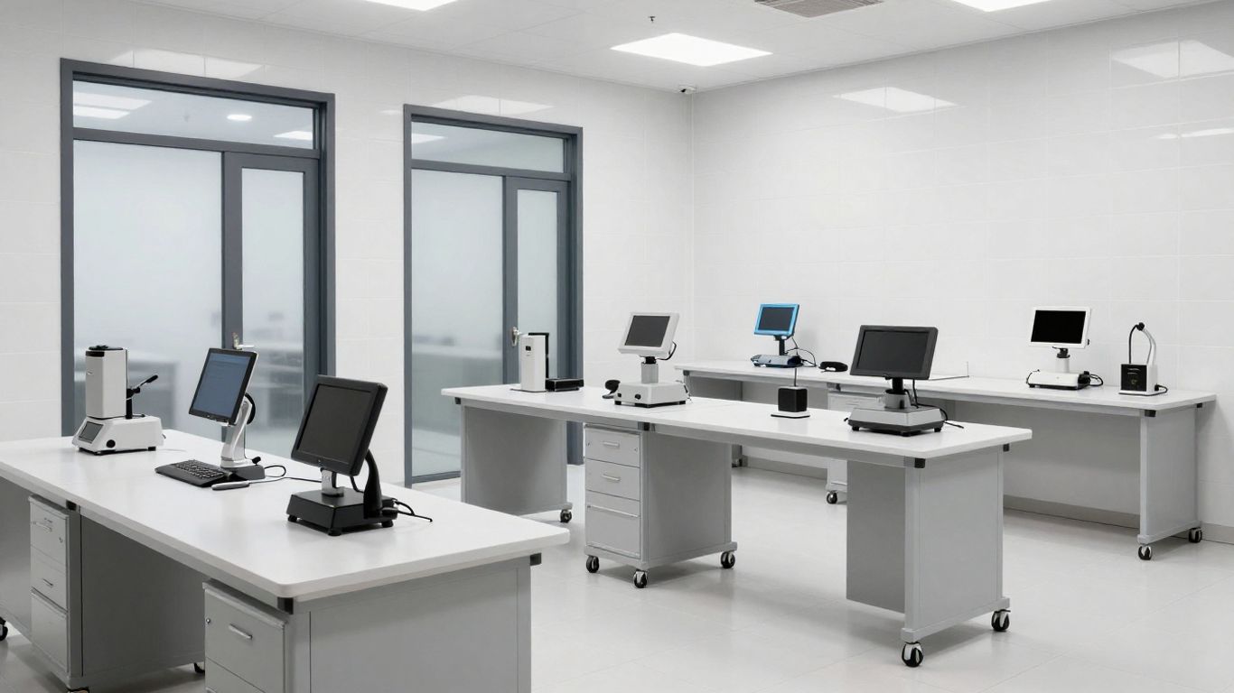 A busy modern automotive repair workshop