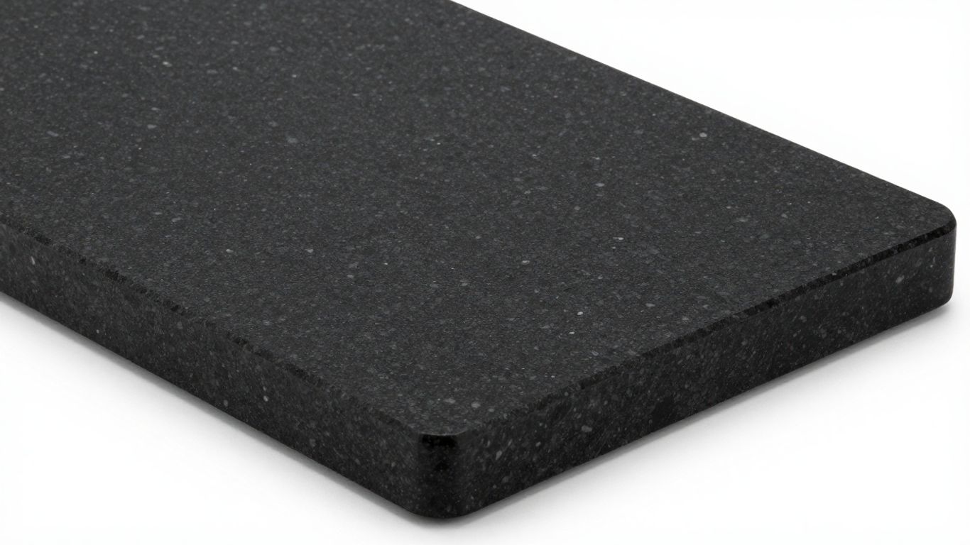 Black granite chopping board with speckled texture.