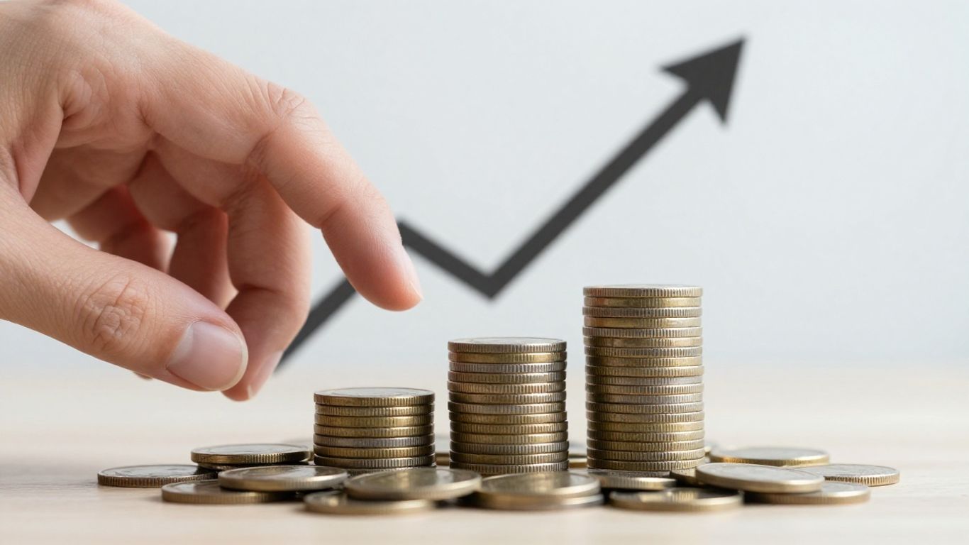 Persona planeando sus finanzas con monedas y billetes.