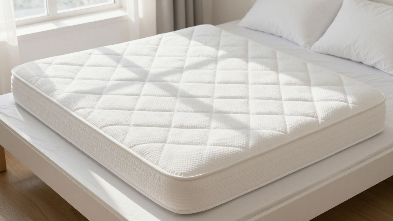 Soft 100% cotton mattress protector on a bed.