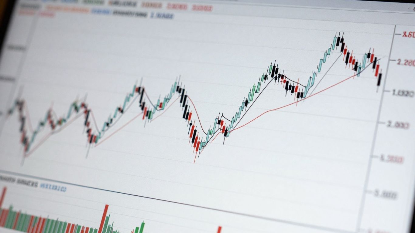 Financial market chart with distinct peaks and troughs.