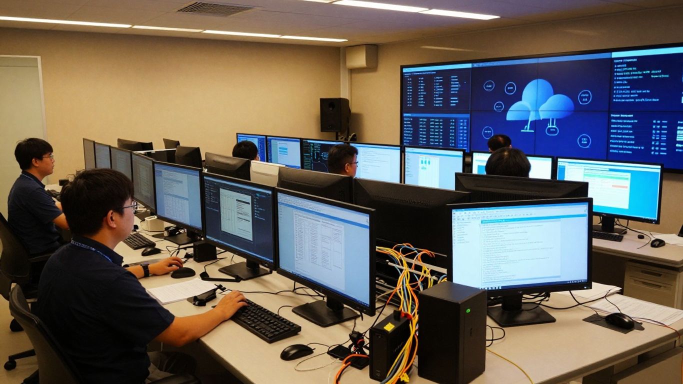 Technician managing secure business network