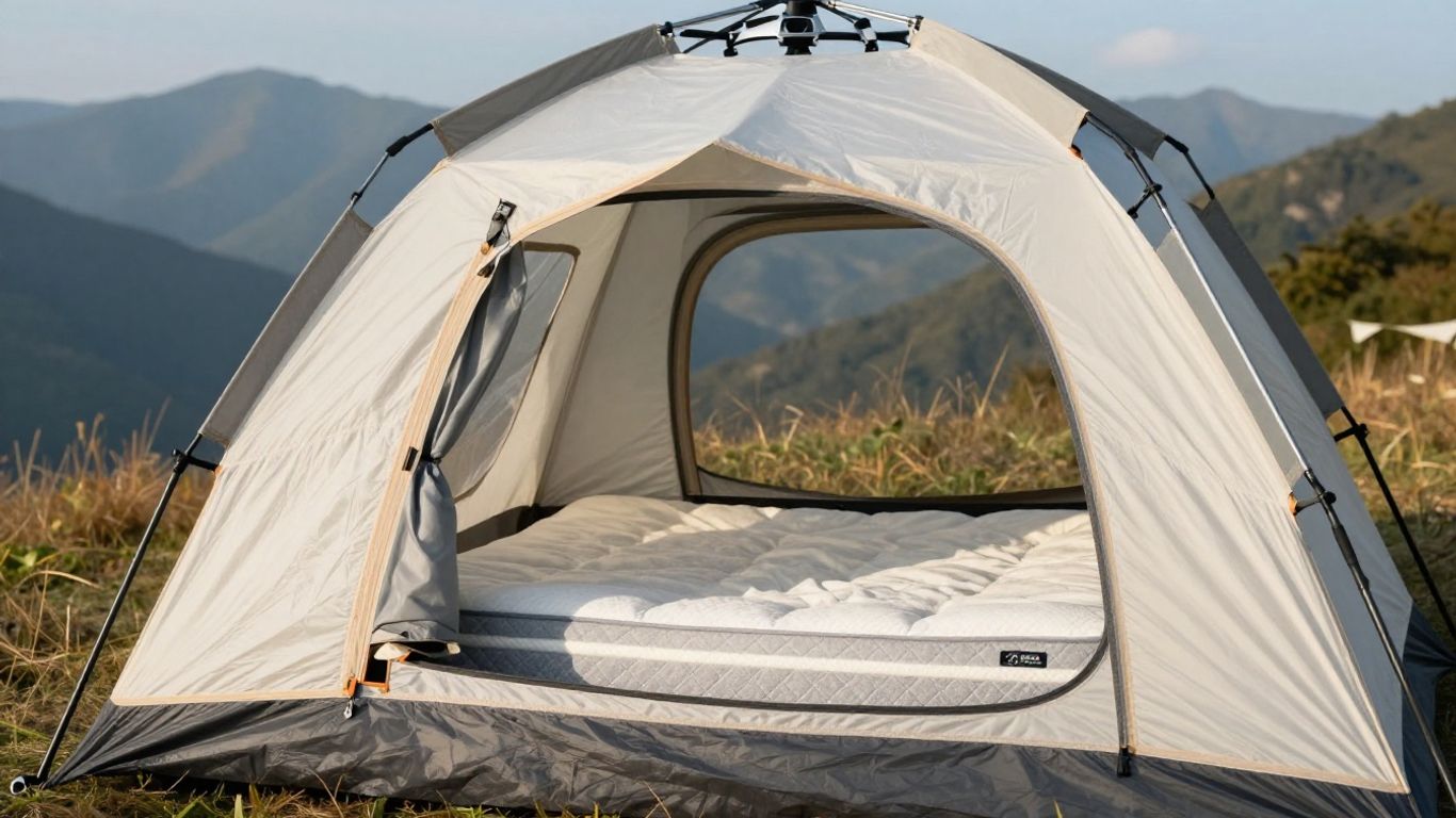 Rooftop tent mattress with mountain view