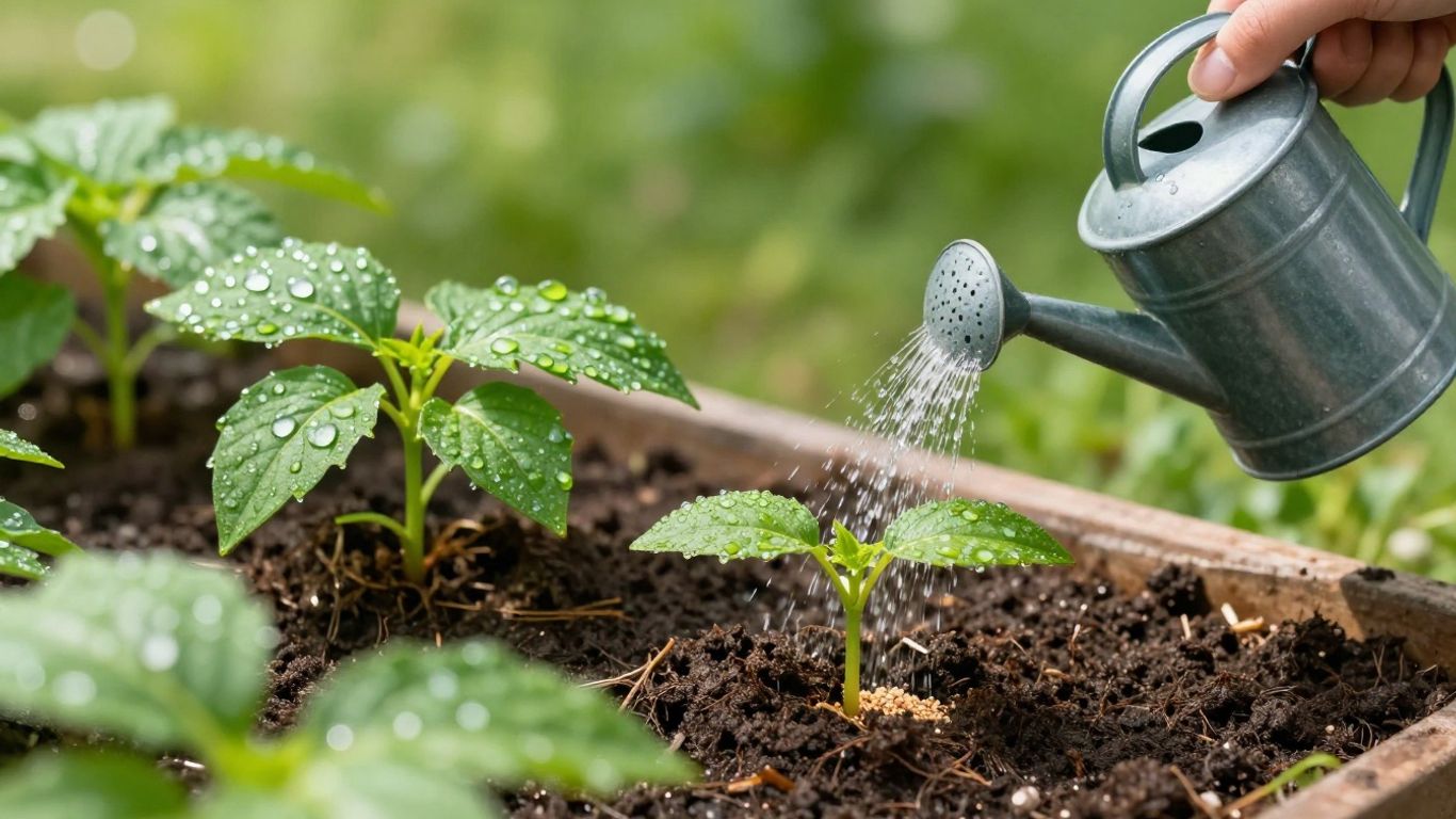Pflanzen wachsen durch Dünger und Wasser im Frühling.
