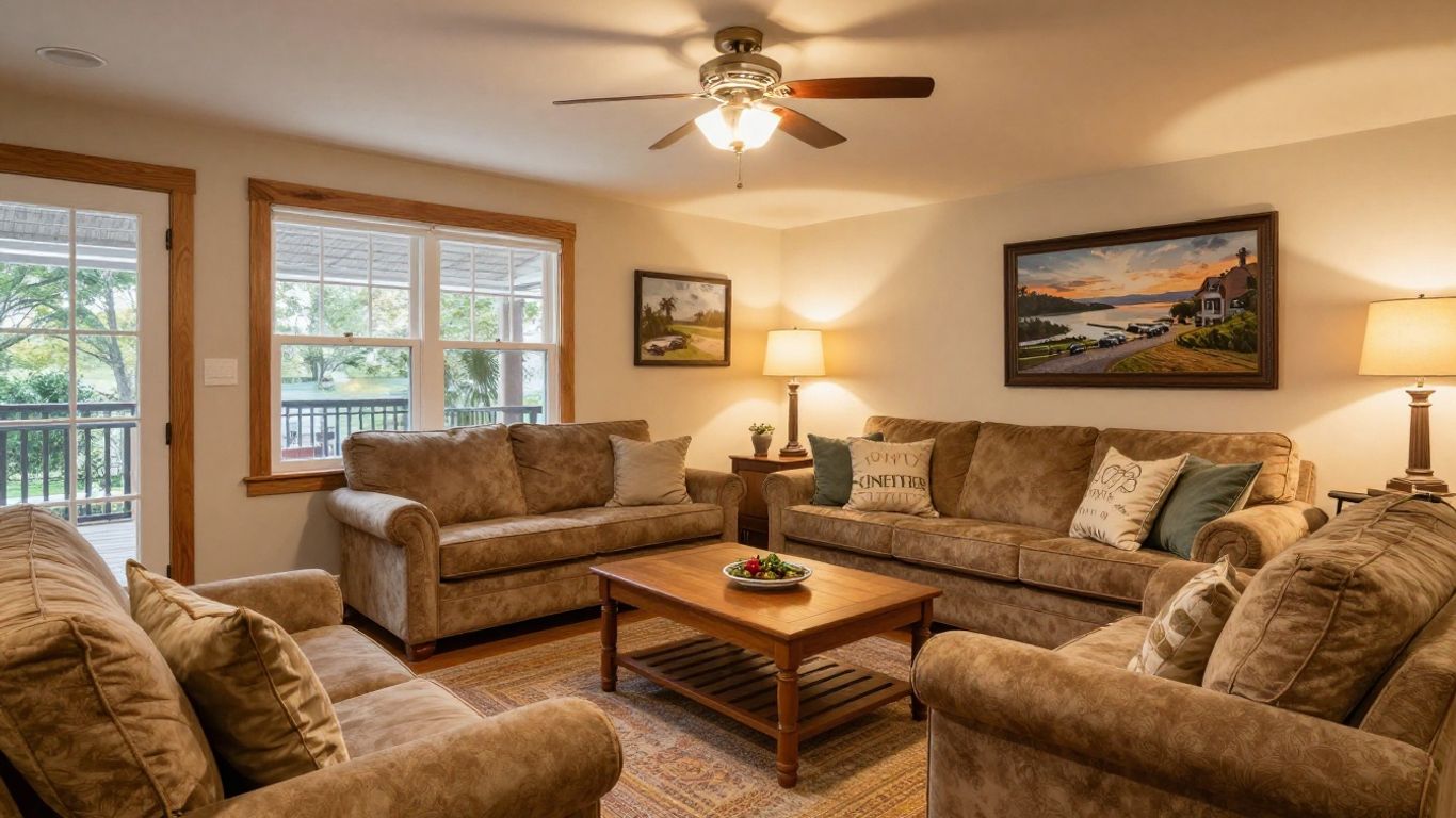 Finished basement living area in Berkeley Lake, Georgia.