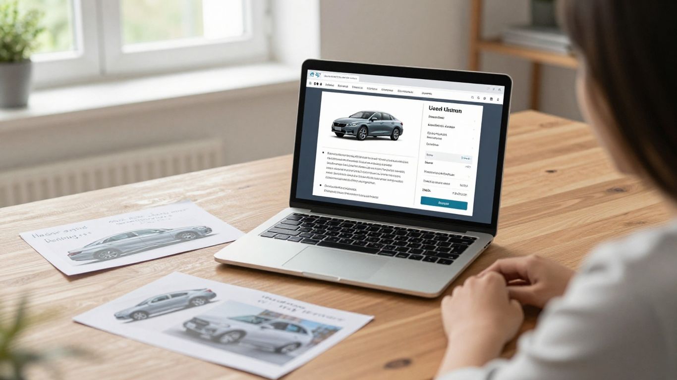 Person sucht passende Fahrzeuge am Laptop
