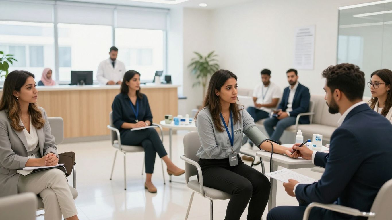 Employees attending a workplace health screening