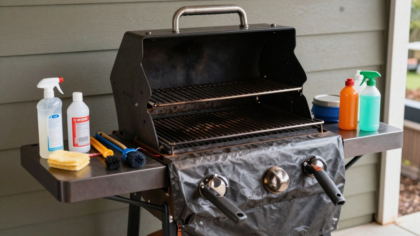 Clean grill covered and stored for the off-season.