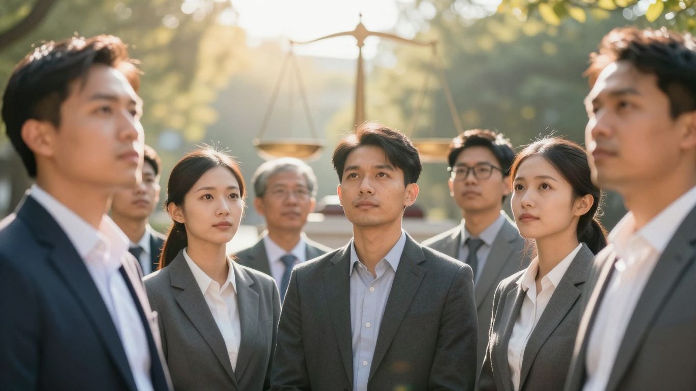 People looking towards a hopeful horizon with legal guidance.