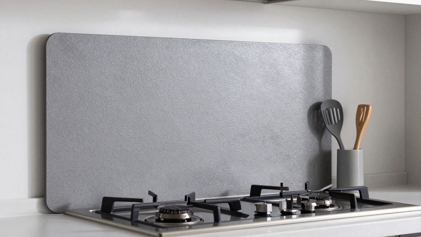 Modern kitchen with grey laminate splashback