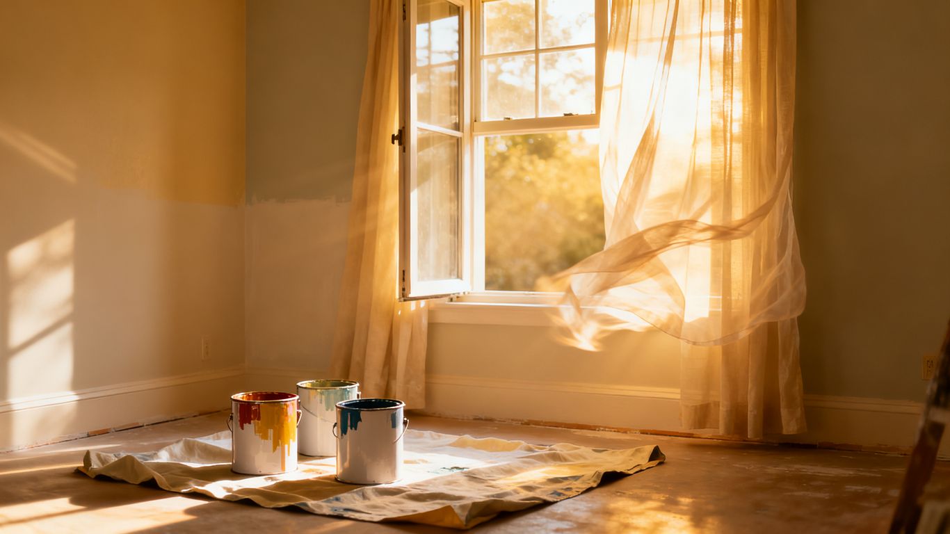 Open window with fresh paint in a bright room.