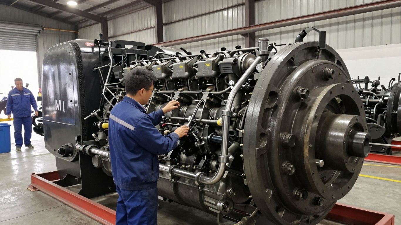 Industrial engine supplier inspecting equipment