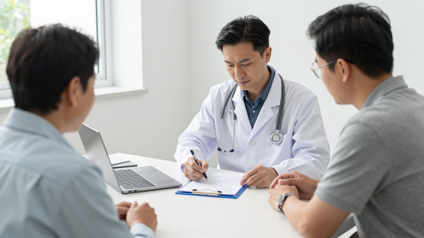 Doctor and patient discussing referral paperwork