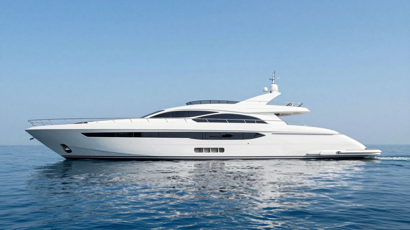 Elegant yacht with flowing lines on calm water.