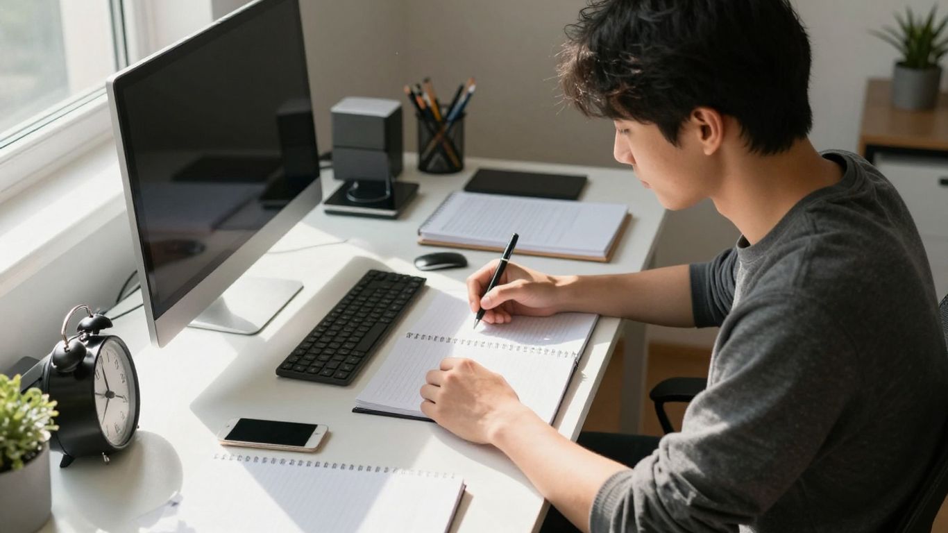 Person preparing for Pomodoro work session at a desk.