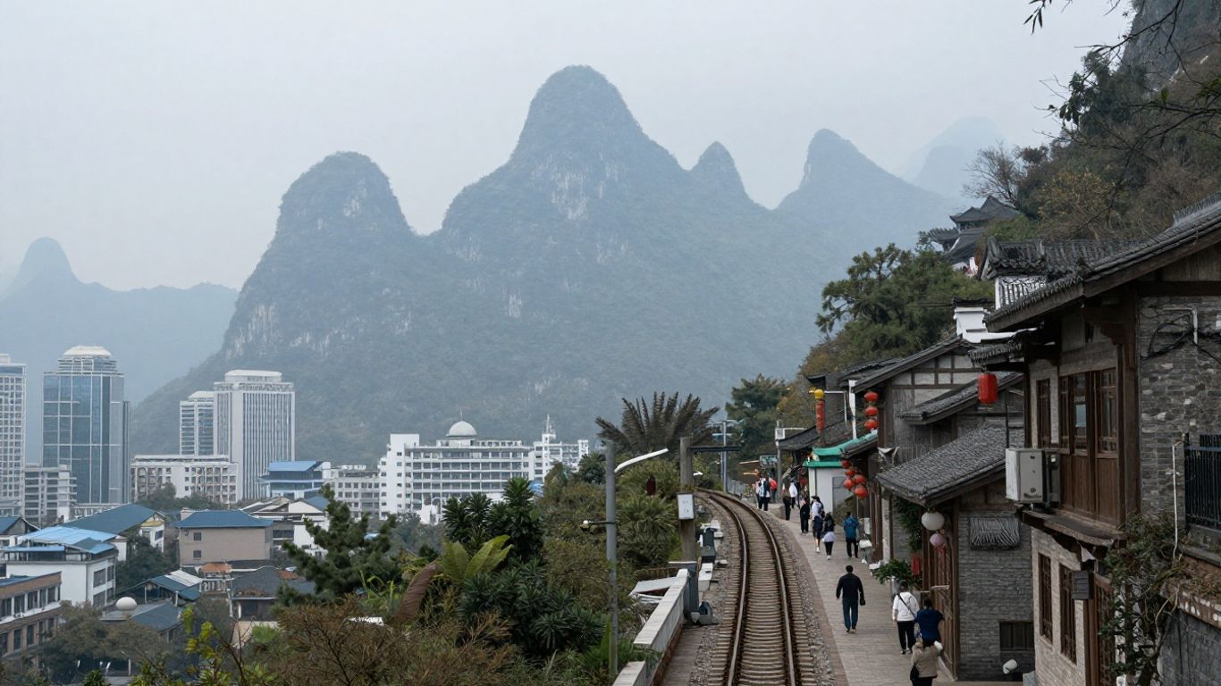 Aerial view of China mountain and city landscapes