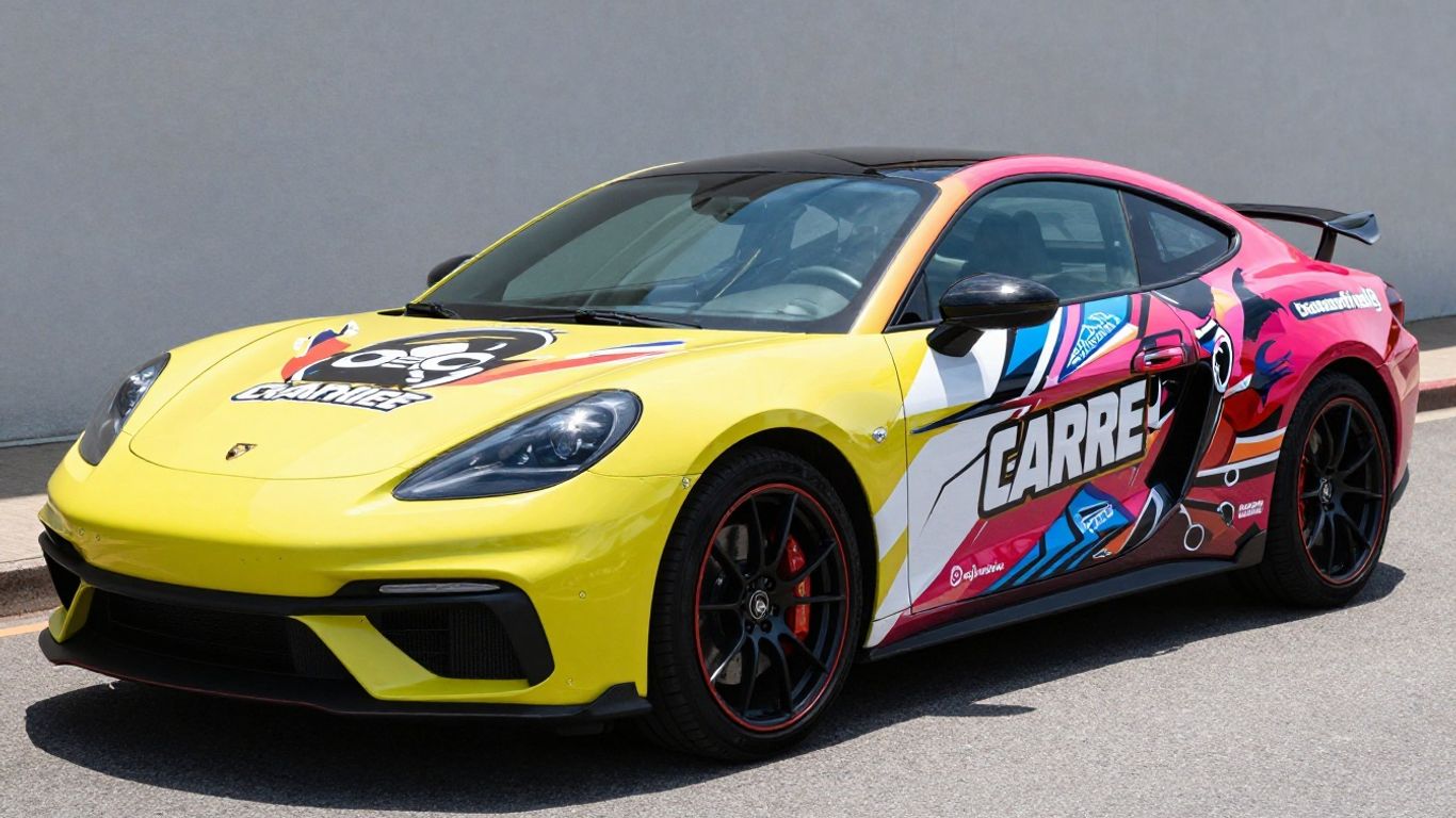 Vehicle wrap marketing on a moving car.