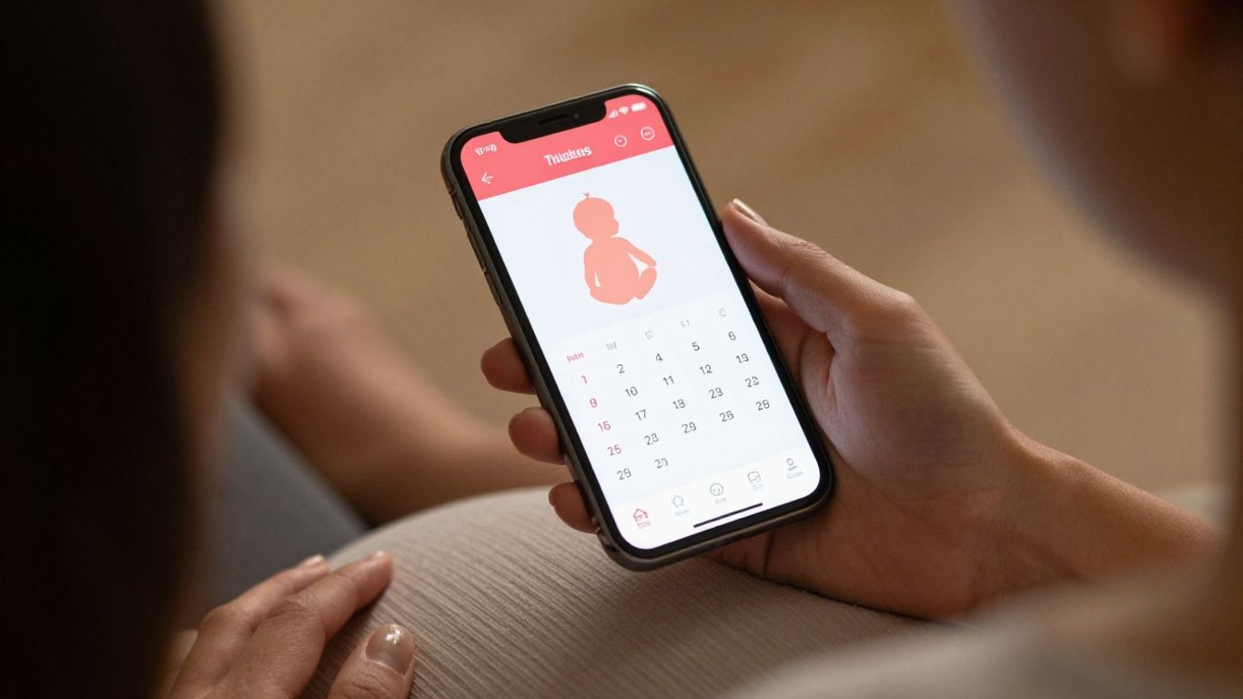 Mujer embarazada usando una aplicación de seguimiento de embarazo.
