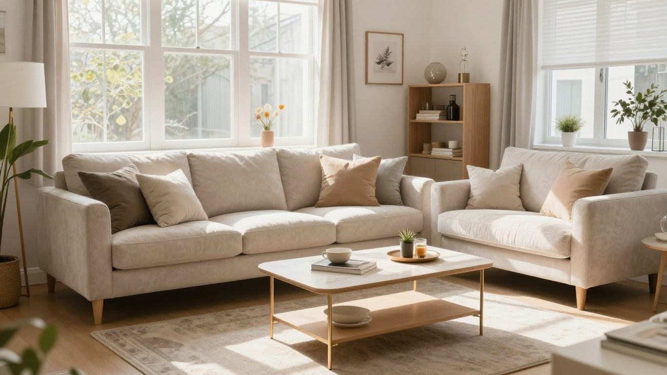 Stylish living room furniture for Airbnb rentals.