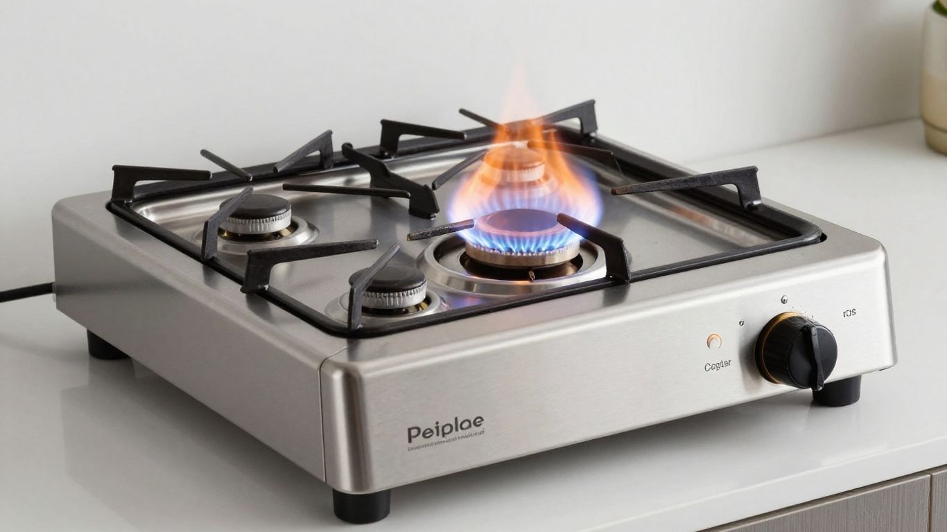 Poêle à gaz avec bouteille de propane connectée.