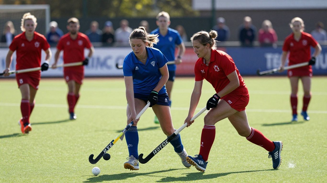 Ryde Hockey Club players in action on a green field.