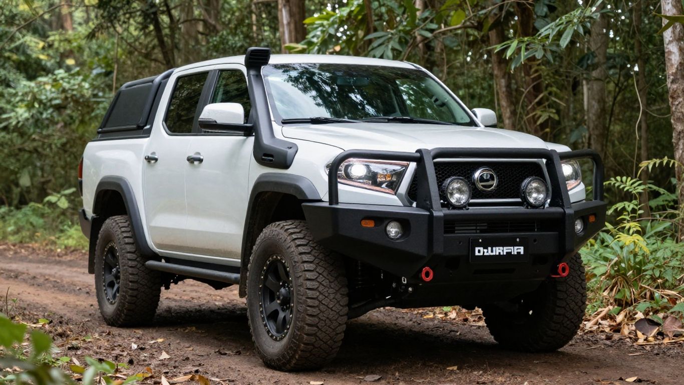 Rugged bull bar on hybrid ute