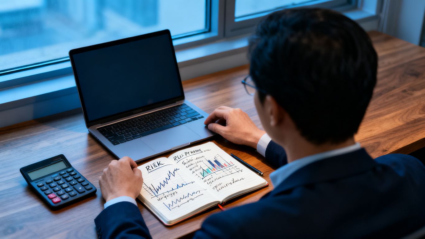 Trader reviewing exposure and account risk at a desk