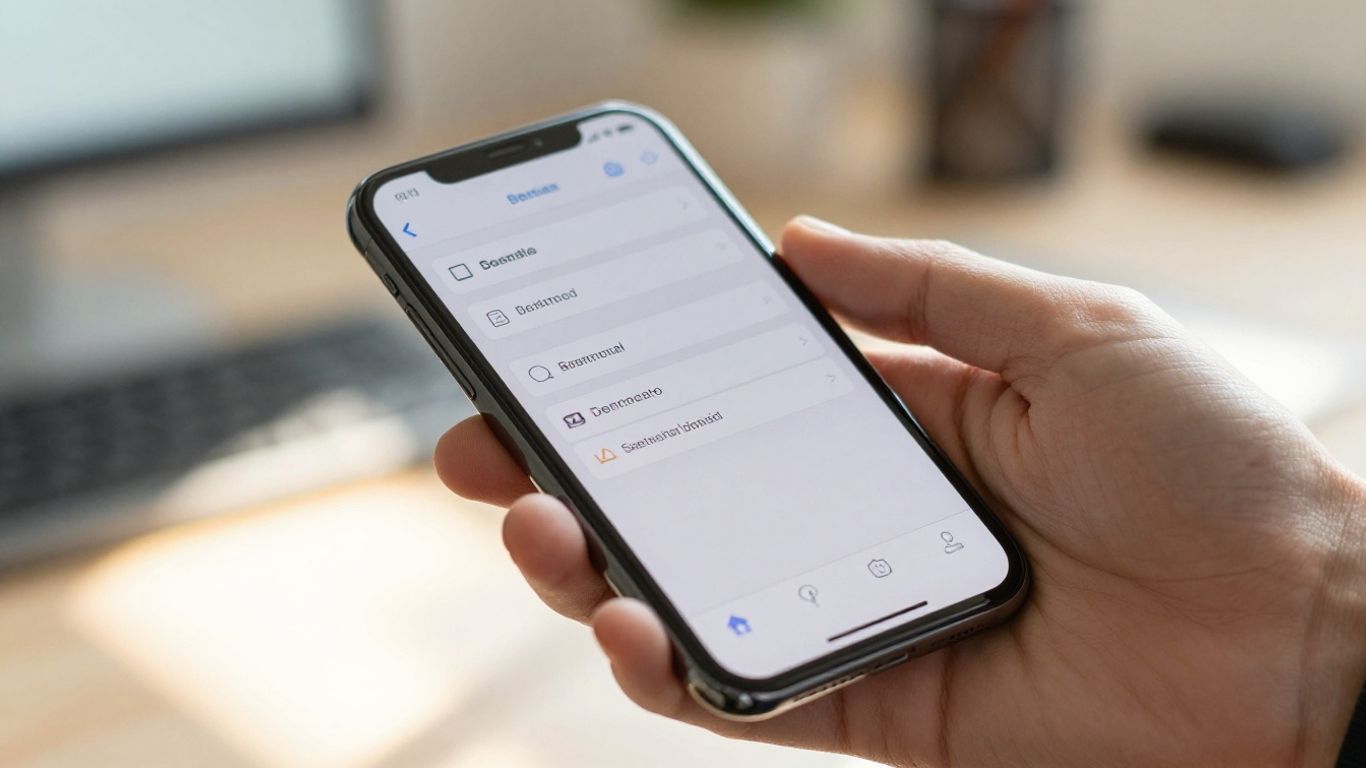Hand holding smartphone with sent email on screen.