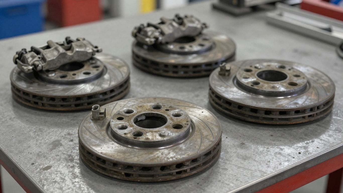 Mechanic inspecting car brake components